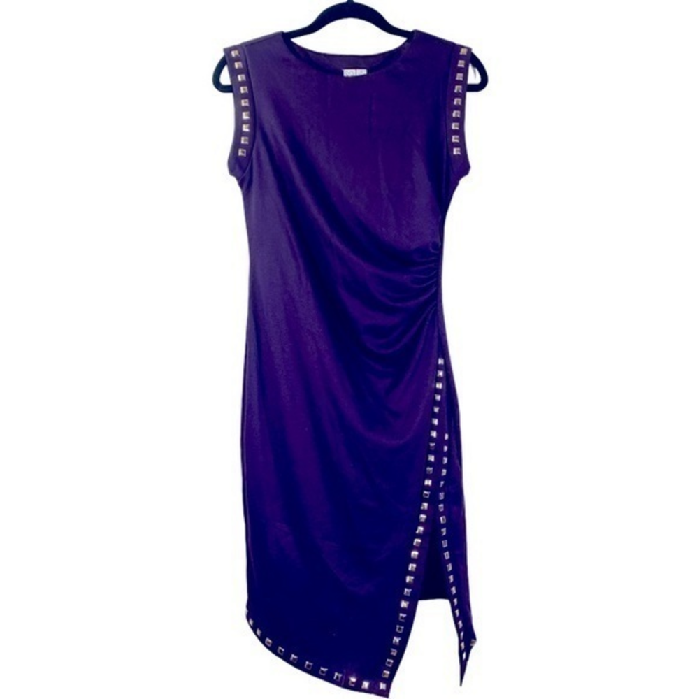 EMMA & MICHELLE Purple Studded Asymmetrical Shift Dress